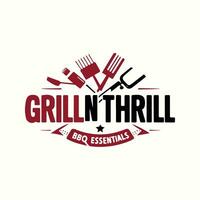 Grill N Thrill logo with BBQ Essentials vector