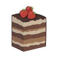 a piece of chocolate cake in a section decorated with strawberries vector