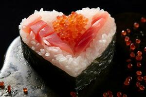 AI generated Delicate Heart shaped sushi. Generate Ai photo