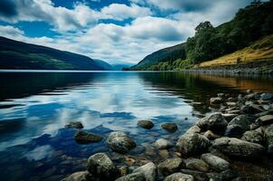 AI generated Loch ness lake. Generate Ai photo