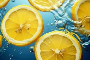 AI generated Cool Lemon slices water. Generate Ai photo