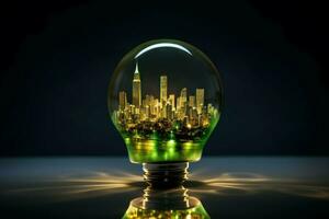 AI generated Illuminated Lightbulb containing city. Generate Ai photo