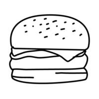 hamburger doodle. burger doodle. hand drawn of burger. doodle of hamburger. fast food doodle element. vector