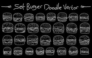 hamburger doodle. burger doodle collections. hand drawn of burger. set doodle of hamburger. fast food doodle elements. vector