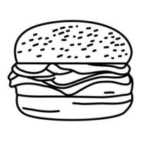 hamburger doodle. burger doodle. hand drawn of burger. doodle of hamburger. fast food doodle element. vector