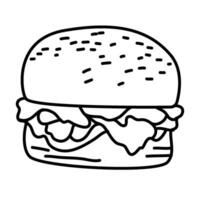 hamburger doodle. burger doodle. hand drawn of burger. doodle of hamburger. fast food doodle element. vector