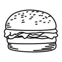 hamburger doodle. burger doodle. hand drawn of burger. doodle of hamburger. fast food doodle element. vector