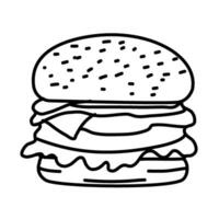 hamburger doodle. burger doodle. hand drawn of burger. doodle of hamburger. fast food doodle element. vector