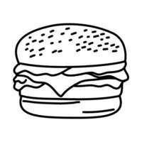 hamburger doodle. burger doodle. hand drawn of burger. doodle of hamburger. fast food doodle element. vector