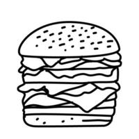 hamburger doodle. burger doodle. hand drawn of burger. doodle of hamburger. fast food doodle element. vector