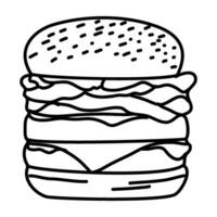 hamburger doodle. burger doodle. hand drawn of burger. doodle of hamburger. fast food doodle element. vector