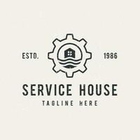 gear service home house logo vintage design vector illustration