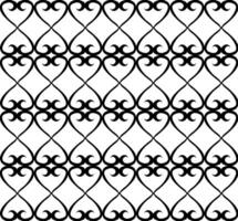 Vector geometric black pattern in the form of an original lattice of spirals and hearts on a white background