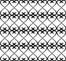 Vector geometric black pattern in the form of an original lattice of spirals and hearts on a white background