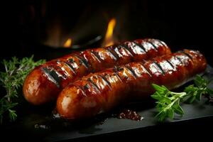 AI generated Smoky Grilled sausages. Generate Ai photo