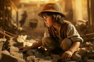 AI generated Enthusiastic Archaeologist child boy. Generate Ai photo