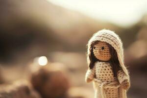 AI generated Handmade knitted amigurumi doll. Generate ai photo