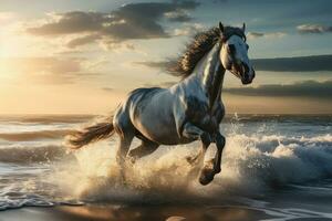 AI generated Majestic Horse galloping seaside. Generate Ai photo