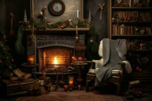 AI generated Tranquil Cozy christmas composition. Generate Ai photo