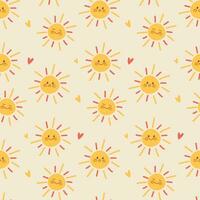 Hand drawn flat cute sun seamless pattern. Printable for cloth textile, booklet, backdrop, paper, wrapping paper. vector