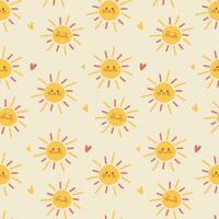 Hand drawn flat cute sun seamless pattern. Printable for cloth textile, booklet, backdrop, paper, wrapping paper. vector