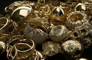 AI generated Gold jewelry pile. Generate ai photo