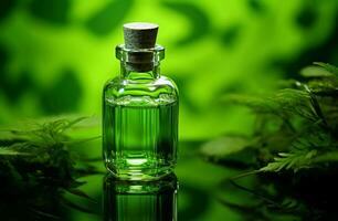 AI generated Elegant Green vial bottle perfume. Generate Ai photo