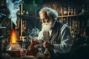AI generated Experienced Old chemist man. Generate Ai photo