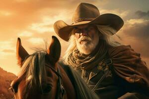 AI generated Nostalgic Cowboy banner portrait. Generate ai photo