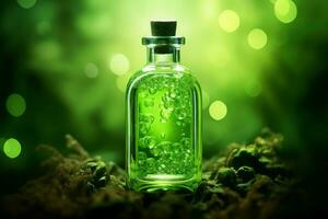 AI generated Translucent Green vial bottle perfume. Generate Ai photo