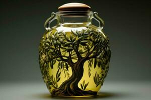 AI generated Jar olive oil. Generate Ai photo