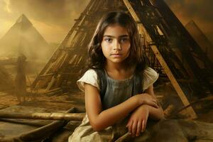 AI generated Ornate Ancient egyptian pyramid child girl. Generate Ai photo