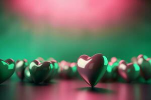 AI generated Hearts pink green. Generate AI photo