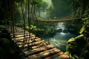 AI generated Untouched Jungle bridge forest. Generate Ai photo