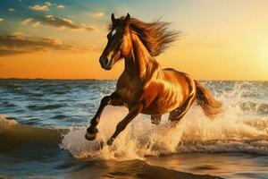 AI generated Swift Horse galloping seaside. Generate Ai photo