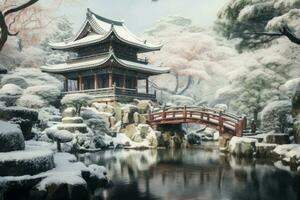 AI generated Serene Japanese temple. Generate Ai photo