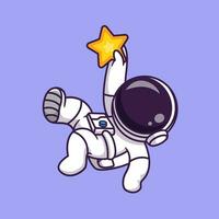 Cute Astronaut Catching Star Cartoon Vector Icon Illustration Science Technology Icon Concept Isolated Premium Vector. Flat Cartoon Style