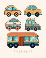 vibrante vector ilustración exhibiendo un adorable colección de juguete carros, un cautivador activo para microstock con sus encantador y juguetón encanto.