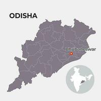 Odisha locator map showing District and its capital vector