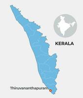 Kerala locator map showing District and its capital vector