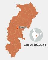 Chhattisgarh locator map showing District and its capital vector