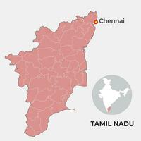 Tamil Nadu locator map showing District and its capital vector