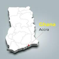 Ghana 3d map with borders of regions and its capital vector