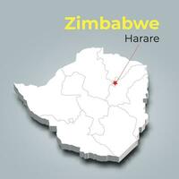 Zimbabue 3d mapa con fronteras de regiones y sus capital vector