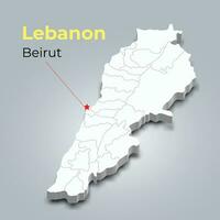 Lebanon 3d map with borders of regions and its capital vector