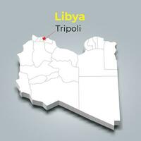 Libya 3d map with borders of regions and its capital vector