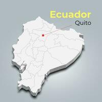 Ecuador 3d map with borders of regions and its capital vector