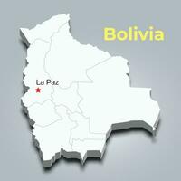 bolivia 3d mapa con fronteras de regiones y sus capital vector