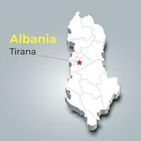 Albania 3d mapa con fronteras de regiones y sus capital vector