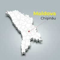 Moldavia 3d mapa con fronteras de regiones y sus capital vector